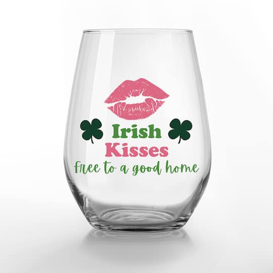 15oz. Irish Kisses Printed Stemless Wine Glass
